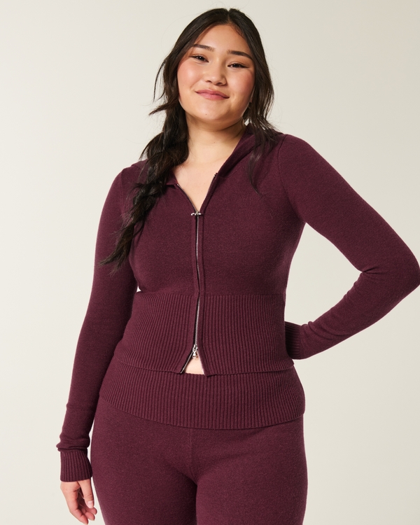 Gilly Hicks Zip-Up Sweater Hoodie, Mulberry view 1