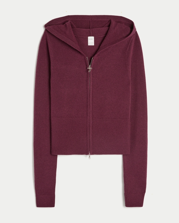 Gilly Hicks Zip-Up Sweater Hoodie, Mulberry view 1