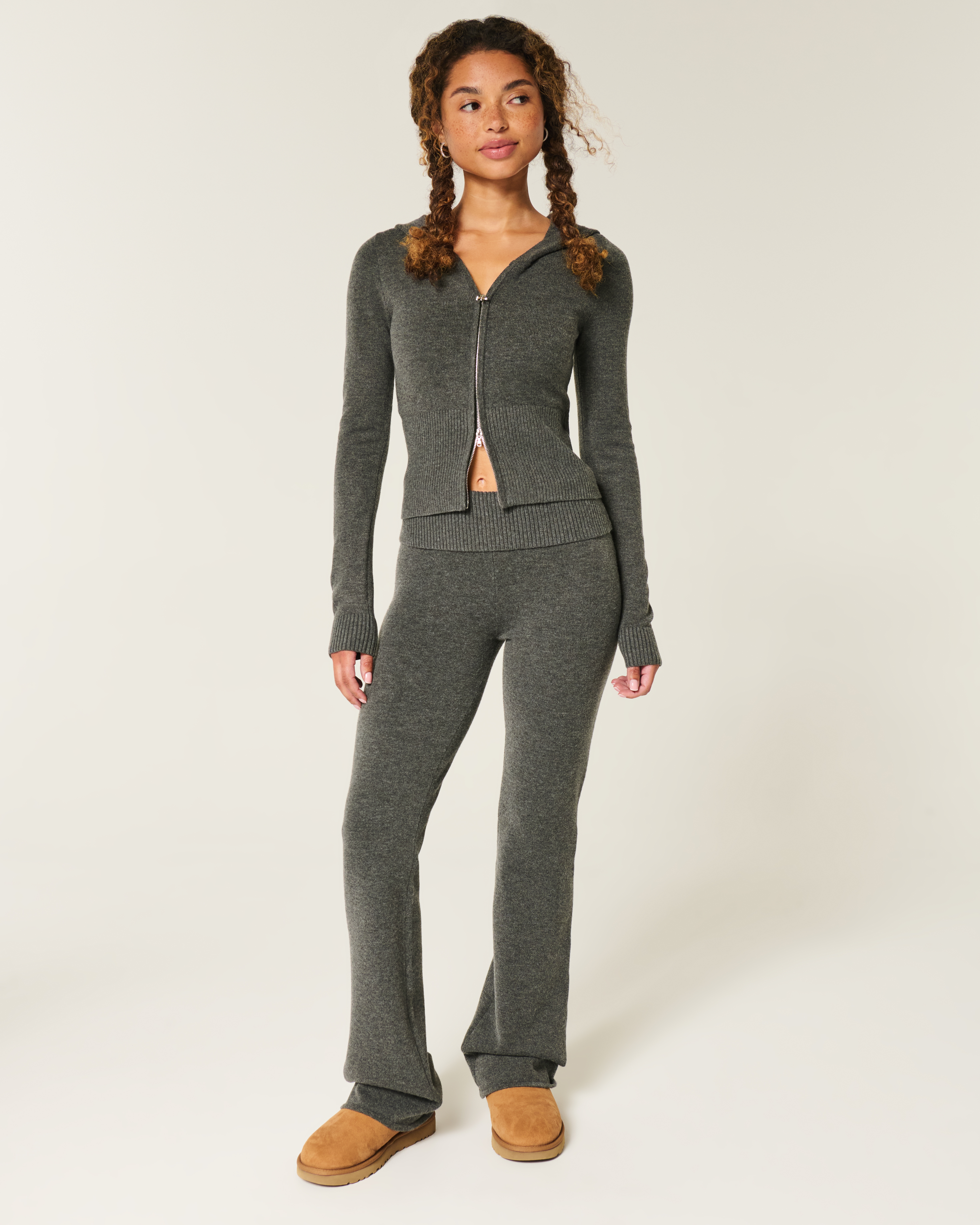 Gilly Hicks Sweater-Knit Foldover Waist Boot Pants