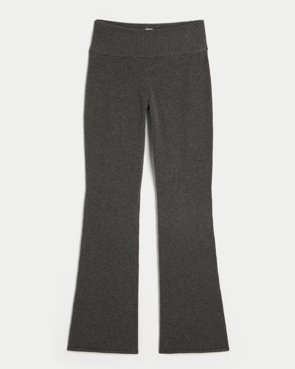 Gilly Hicks Sweater-Knit Foldover Waist Boot Pants, Dark Heather Grey view 1