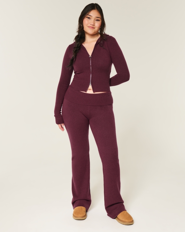 Gilly Hicks Sweater-Knit Foldover Waist Boot Pants, Mulbery view 1