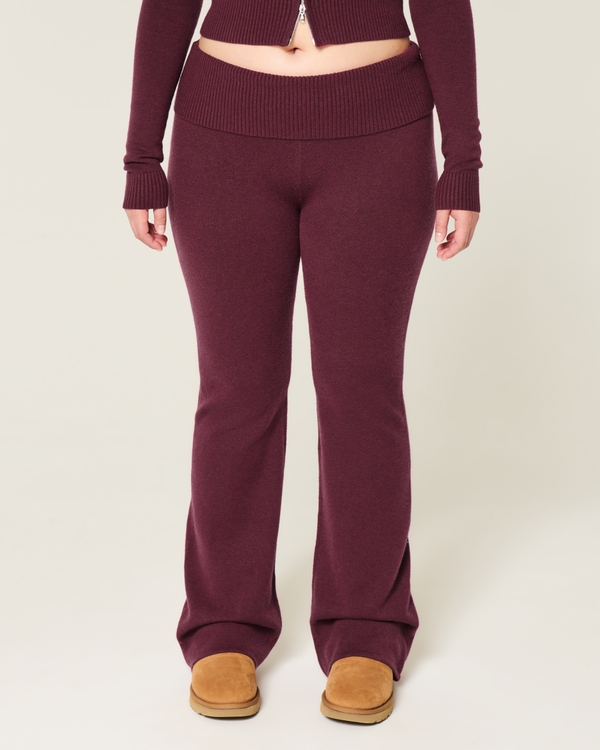 Gilly Hicks Sweater-Knit Foldover Waist Boot Pants, Mulbery view 2