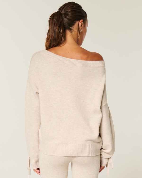 Gilly Hicks Cozy Off-the-Shoulder Bow Sweater, Heather Cream view 2