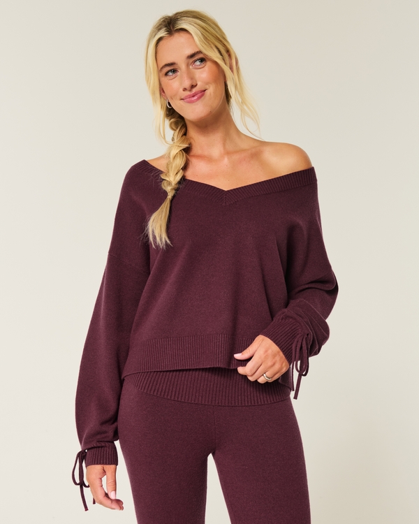 Gilly Hicks Cozy Off-the-Shoulder Bow Sweater, Mulberry view 1