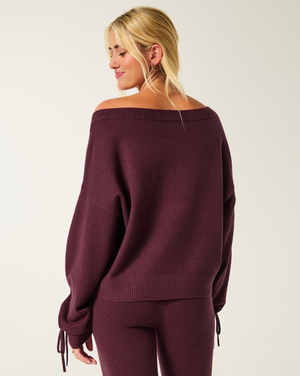 Gilly Hicks Cozy Off-the-Shoulder Bow Sweater, Mulberry view 2