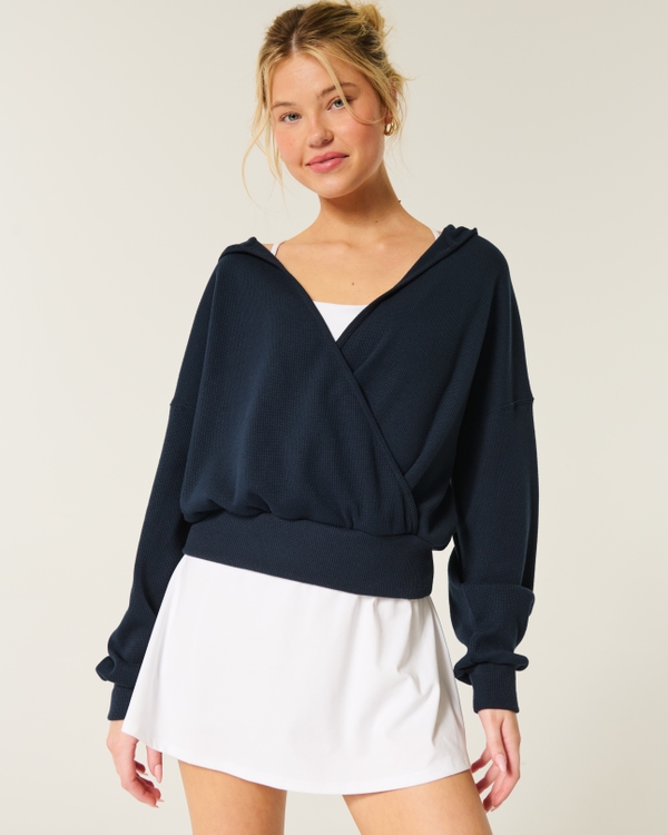 Gilly Hicks Cozy Waffle Wrap Hoodie, Navy view 1