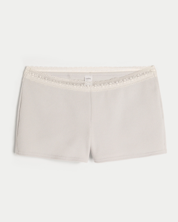 Gilly Hicks Waffle Lace Shortie Shorts, Light Grey view 1