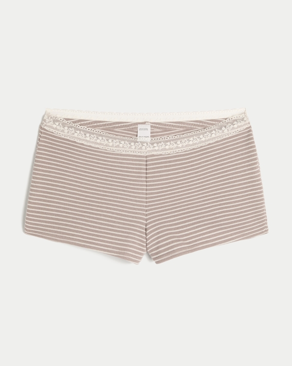 Gilly Hicks Waffle Lace Shortie Shorts, Taupe Stripe view 1