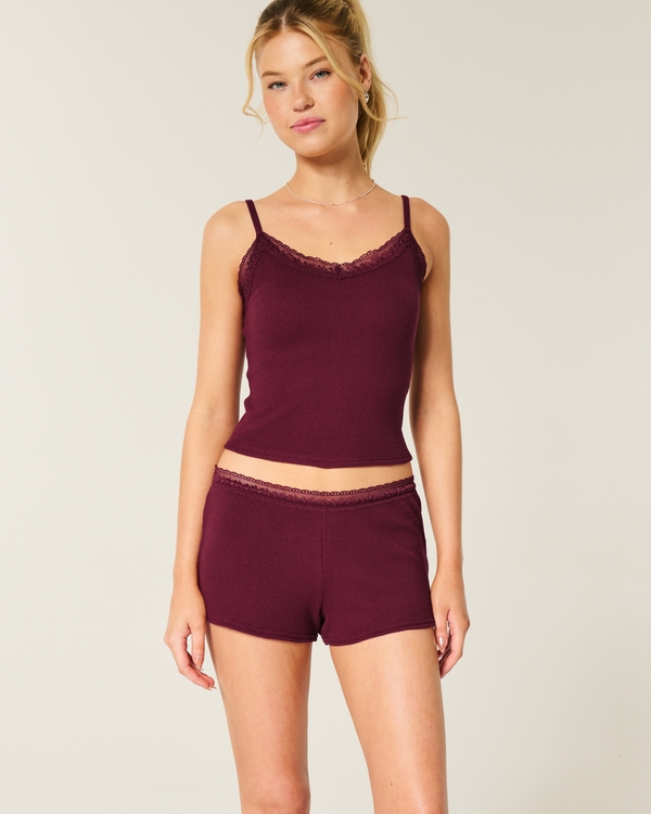 Gilly Hicks Waffle Lace Shortie Shorts, Mulberry view 1