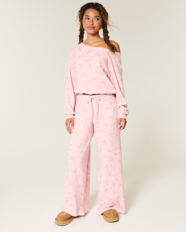 Gilly Hicks Baggy Cozy Waffle Pants, Light Lilac Print view 1