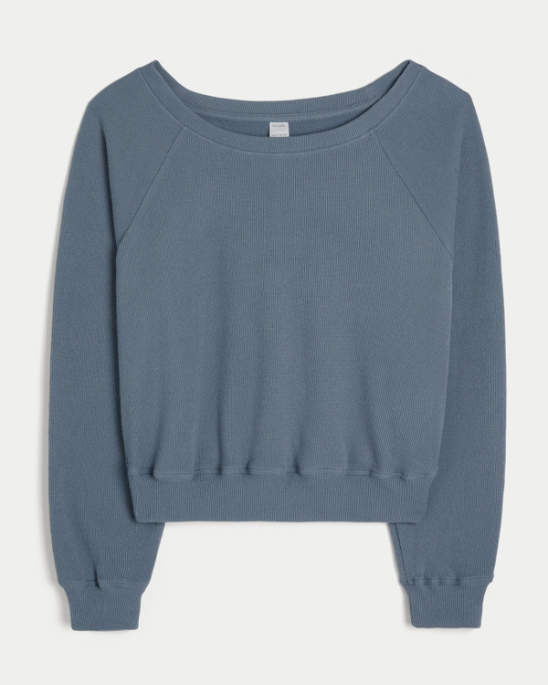 Gilly Hicks Waffle Off-the-Shoulder Top, Gray Blue view 1