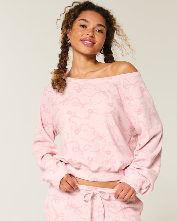 Gilly Hicks Waffle Off-the-Shoulder Top, Light Lilac Print view 1