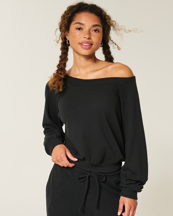 Gilly Hicks Waffle Off-the-Shoulder Top, Black view 1