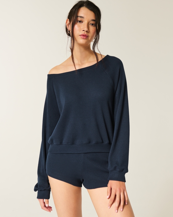 Gilly Hicks Waffle Off-the-Shoulder Top, Navy view 1