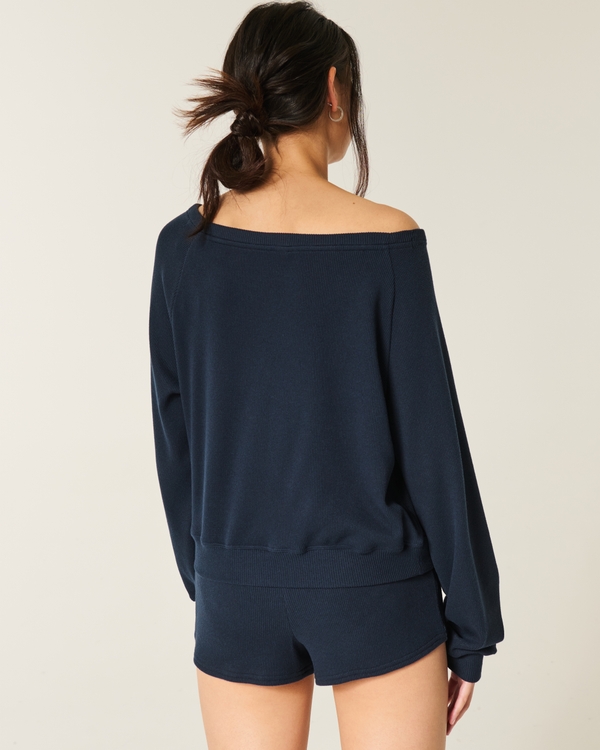 Gilly Hicks Waffle Off-the-Shoulder Top, Navy view 2