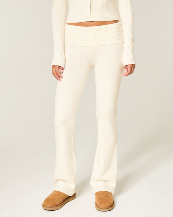 Gilly Hicks Sweater-Knit Foldover Bootcut Pants, Cloud White view 2