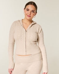 Gilly Hicks Cable-Knit Zip-Up Hoodie Sweater