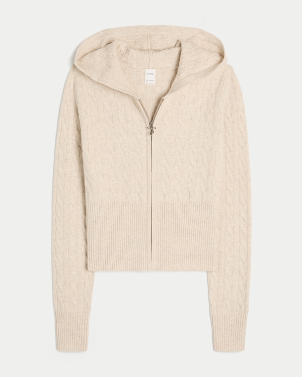 Gilly Hicks Cable-Knit Zip-Up Hoodie Sweater