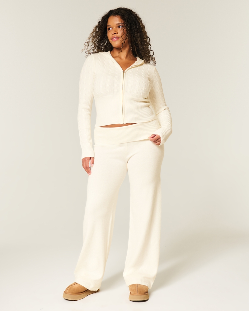 Gilly Hicks Sweater-Knit Foldover Straight Pants