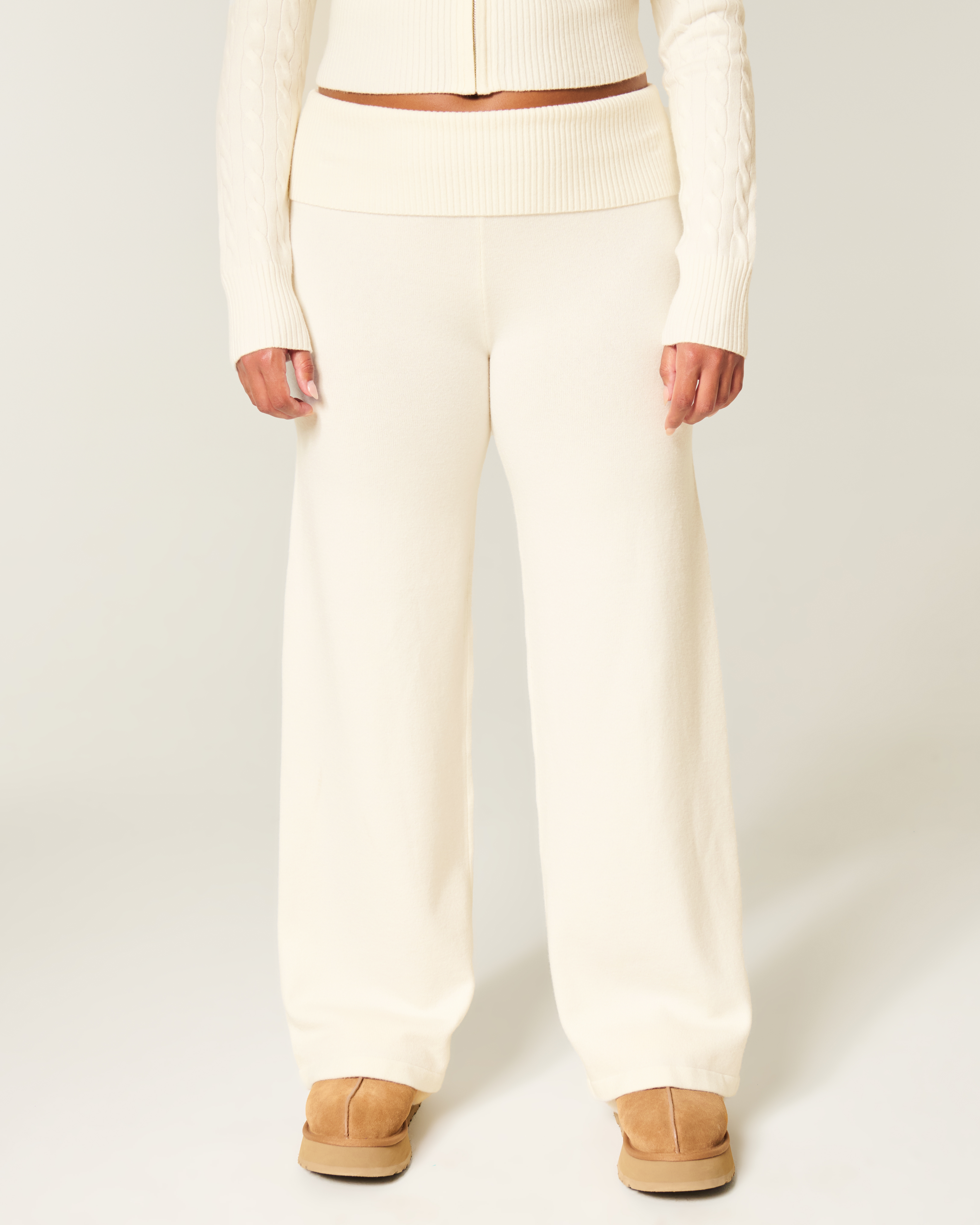 Gilly Hicks Sweater-knit Foldover Straight Pants
