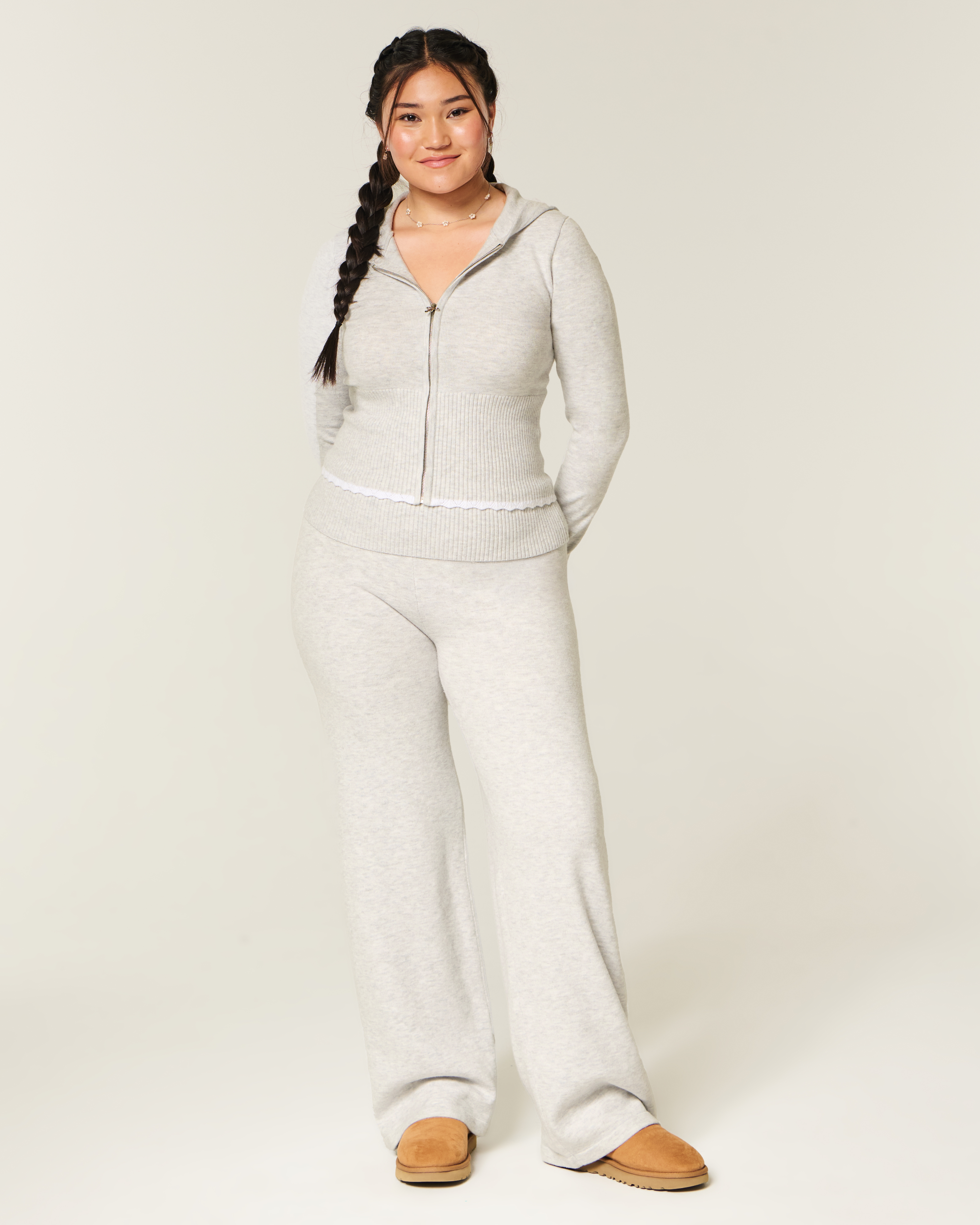 Gilly Hicks Sweater-knit Foldover Straight Pants