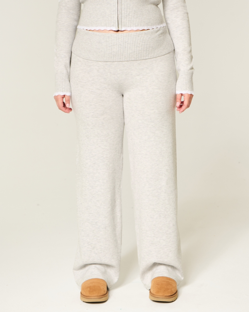 Gilly Hicks Sweater-Knit Foldover Straight Pants