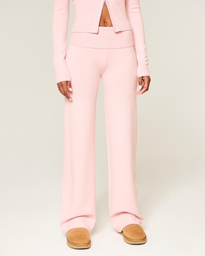 Gilly Hicks Sweater-Knit Foldover Straight Pants