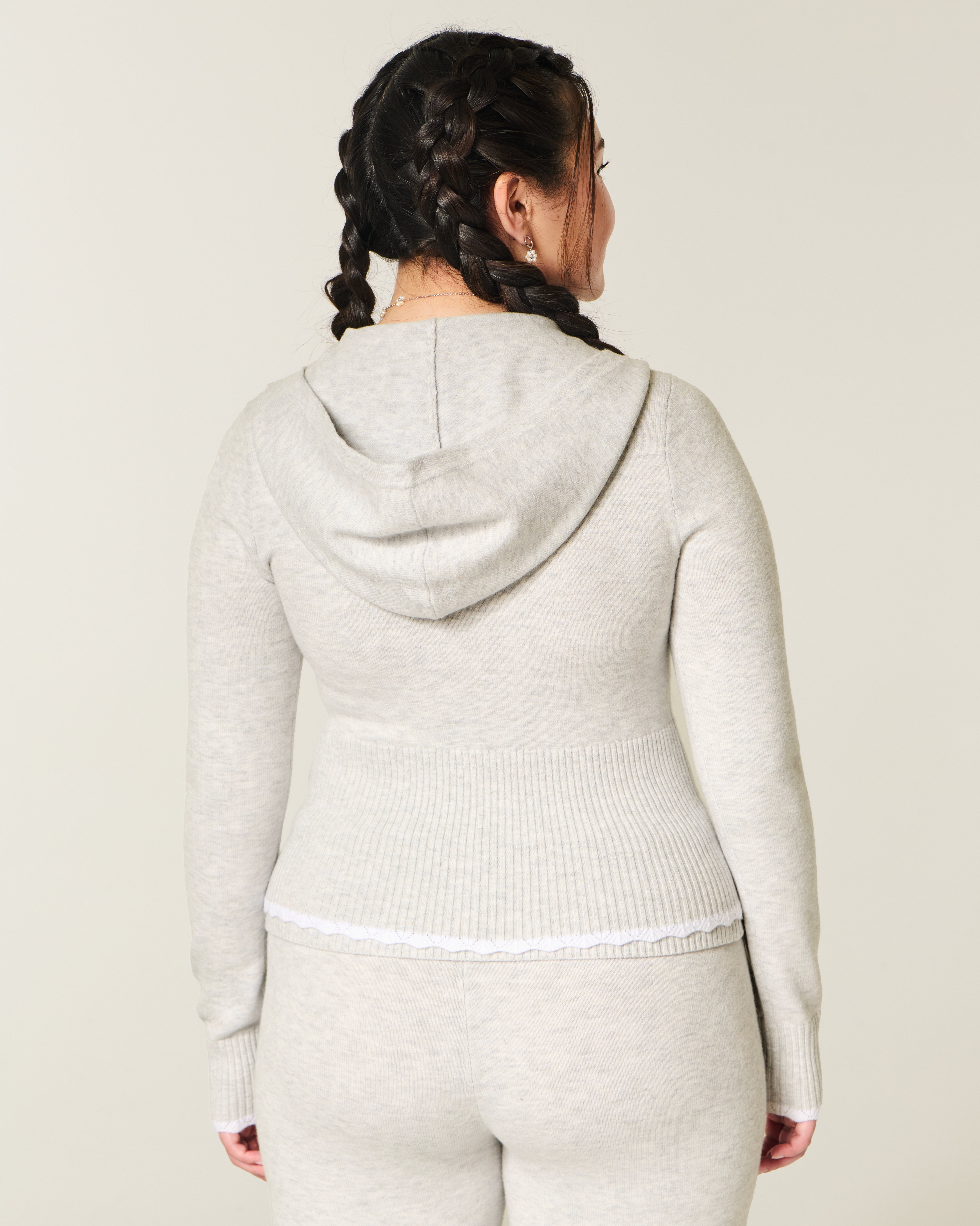 Gilly Hicks Scalloped Hem Zip-Up Hoodie Sweater