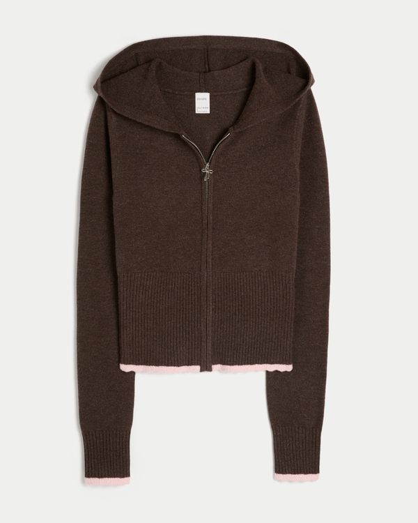 Gilly Hicks Scalloped Hem Zip-Up Hoodie Sweater
