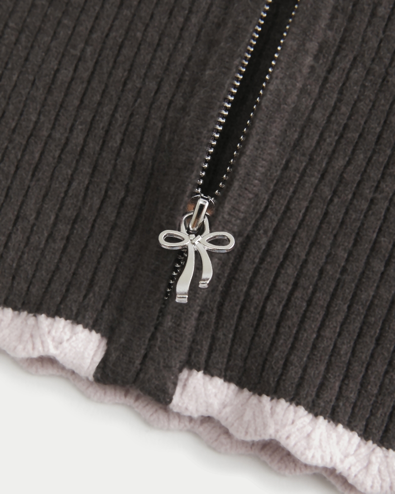 Gilly Hicks Scalloped Hem Zip-Up Hoodie Sweater