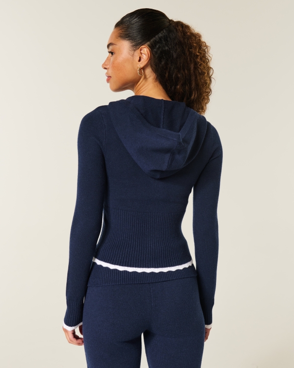 Gilly Hicks Scalloped Hem Zip-Up Hoodie Sweater, Navy view 2