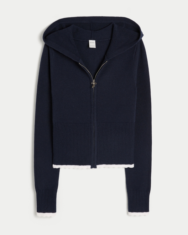 Gilly Hicks Scalloped Hem Zip-Up Hoodie Sweater