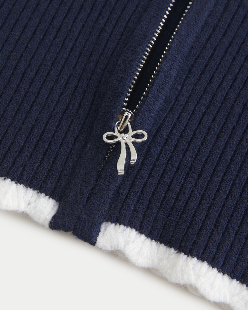 Gilly Hicks Scalloped Hem Zip-Up Hoodie Sweater