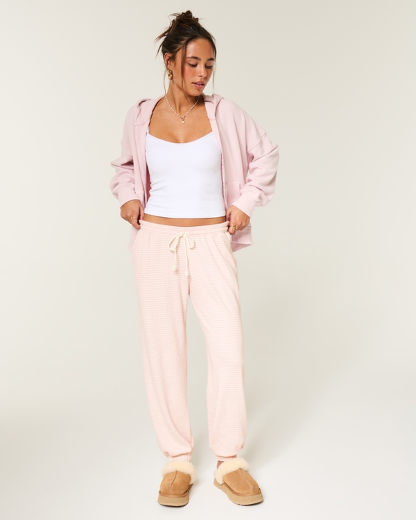 Gilly Hicks Always Cozy Waffle Baggy Joggers, Light Pink Stripe view 1