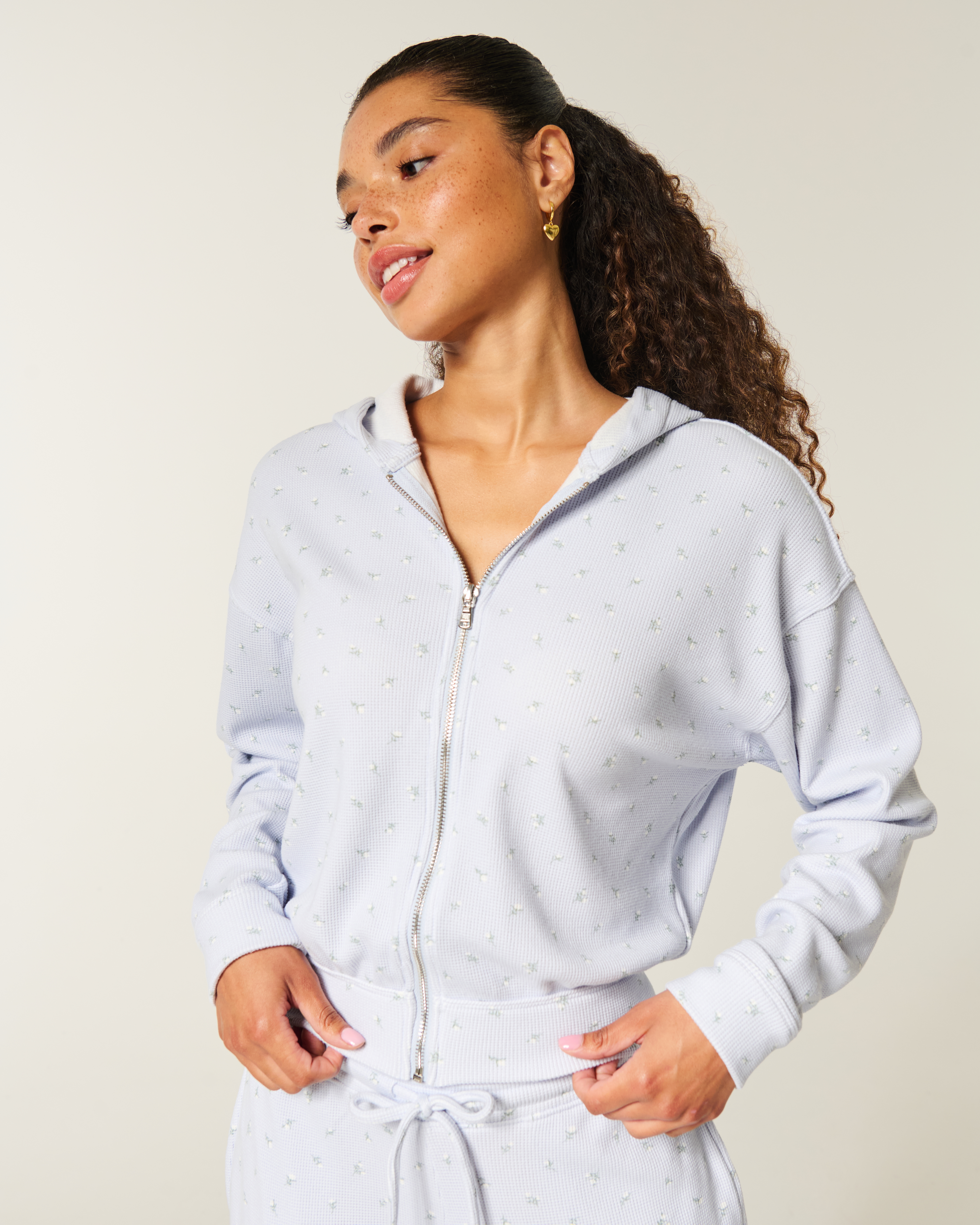 Gilly Hicks Relaxed Zip-Up Waffle Hoodie