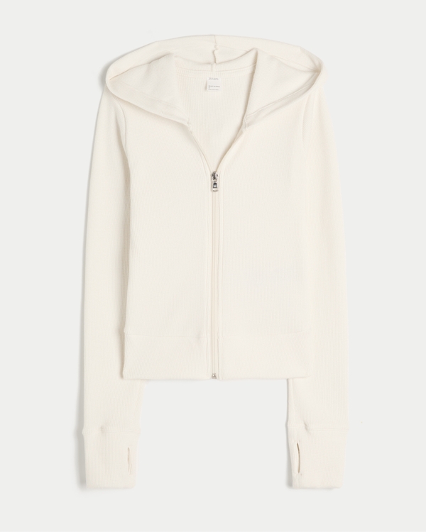 Gilly Hicks Waffle Zip-Up Hoodie, Cloud White view 1