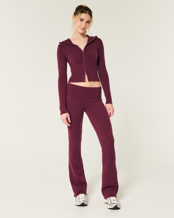 Gilly Hicks Cozy Sweater-Knit Foldover Waist Boot Pants, Maroon view 1