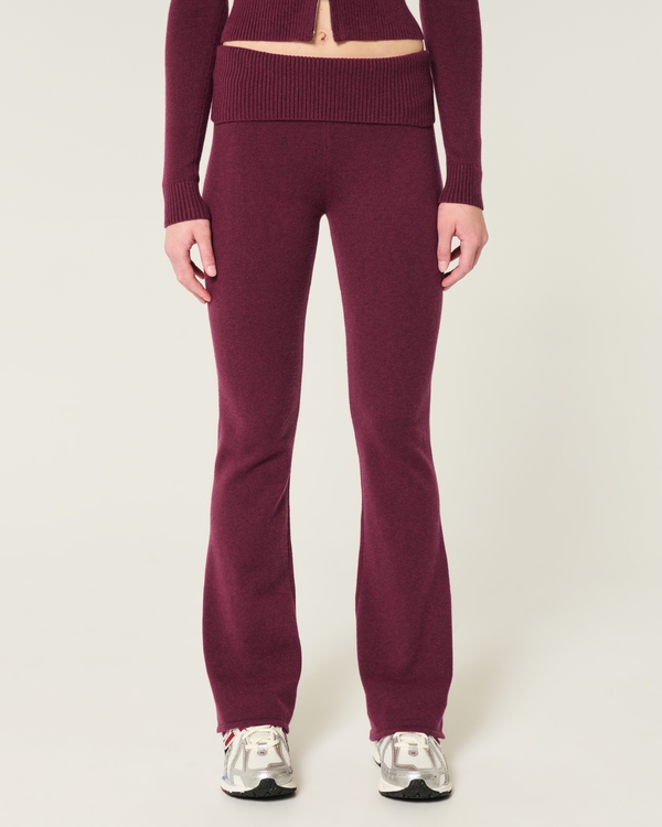 Gilly Hicks Cozy Sweater-Knit Foldover Waist Boot Pants, Maroon view 2