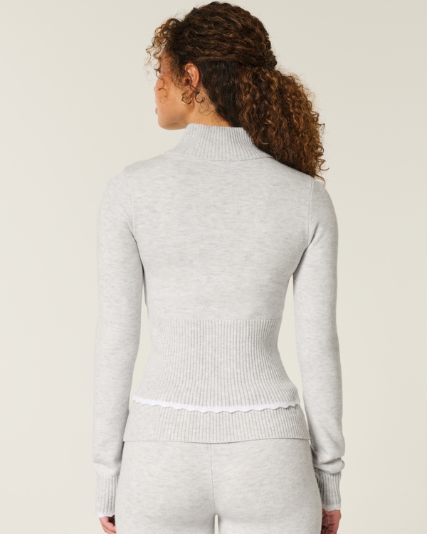 Gilly Hicks Scallop Hem Zip-Up Sweater, Light Heather Grey view 2