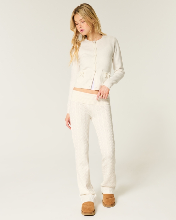 Gilly Hicks Cable-Knit Foldover Boot Pants, Cloud White view 1