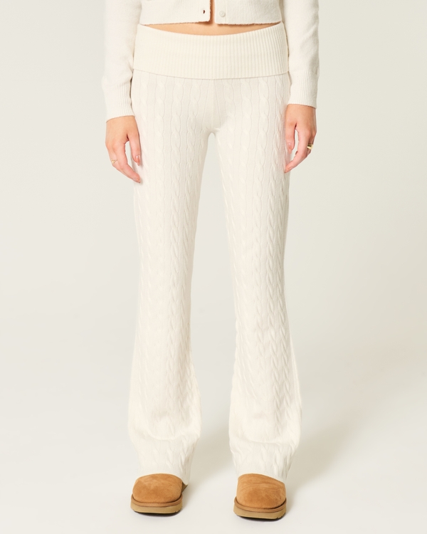 Gilly Hicks Cable-Knit Foldover Boot Pants, Cloud White view 2