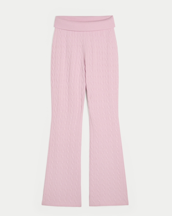 Gilly Hicks Cable-Knit Foldover Boot Pants, Light Lilac view 1
