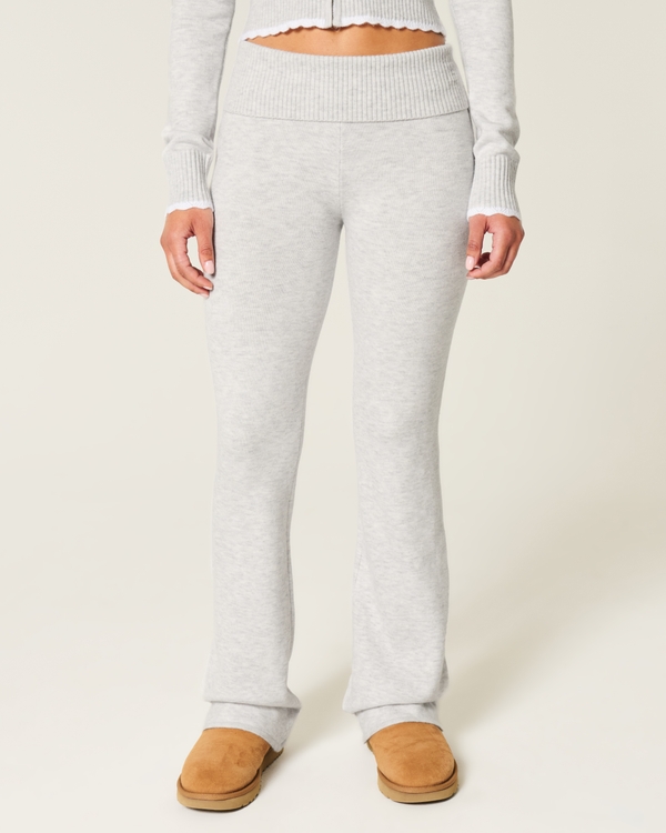 Gilly Hicks Sweater-Knit Foldover Boot Pants, Light Heather Grey view 2