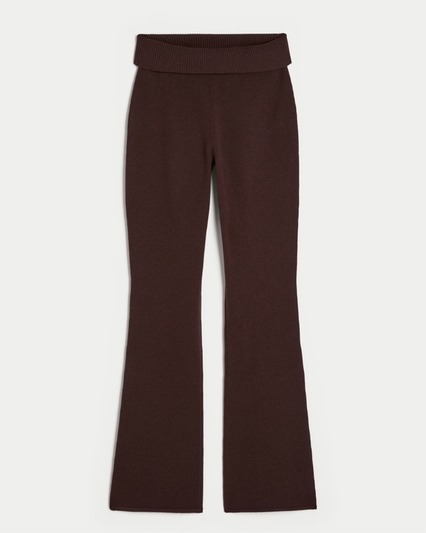 Gilly Hicks Sweater-Knit Foldover Boot Pants, Espresso view 1