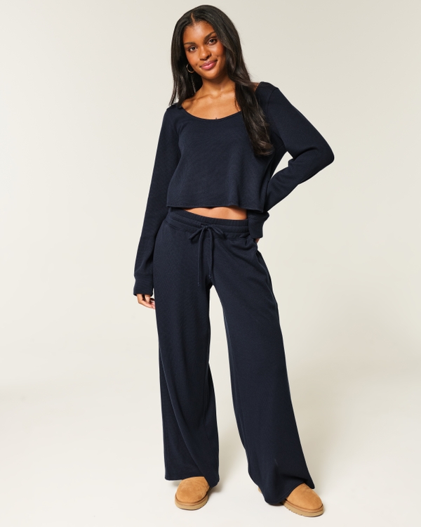 Gilly Hicks Waffle Baggy Pants, Navy view 1