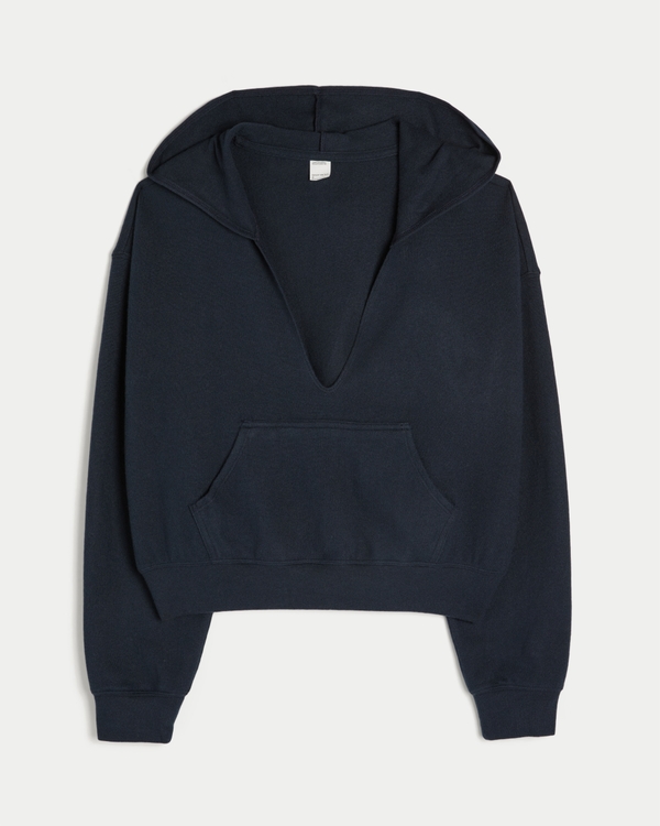 Gilly Hicks Knit V-Neck Hoodie, Navy view 1