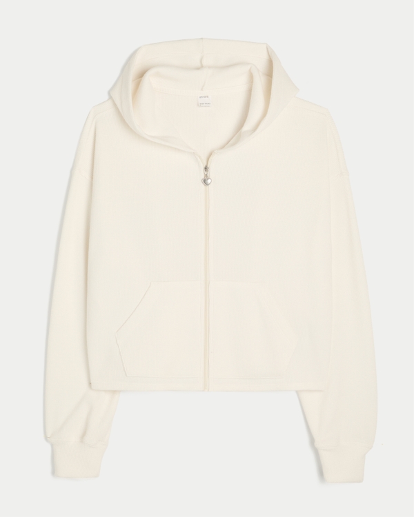 Gilly Hicks Relaxed Waffle Zip-Up Hoodie, Cloud White view 1