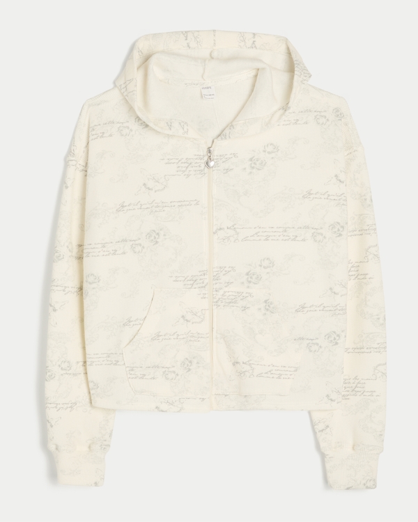 Gilly Hicks Relaxed Waffle Zip-Up Hoodie, Cloud White Print view 1