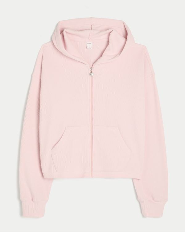 Gilly Hicks Relaxed Waffle Zip-Up Hoodie, Light Pink view 1