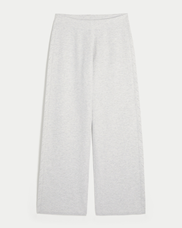 Gilly Hicks Heart Pointelle Straight Sweater-Knit Pants, Light Heather Grey view 1